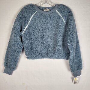 Madden Girl Cropped Sherpa Sweatshirt Women's Small Blue Fuzzy‎ Lounge NWT